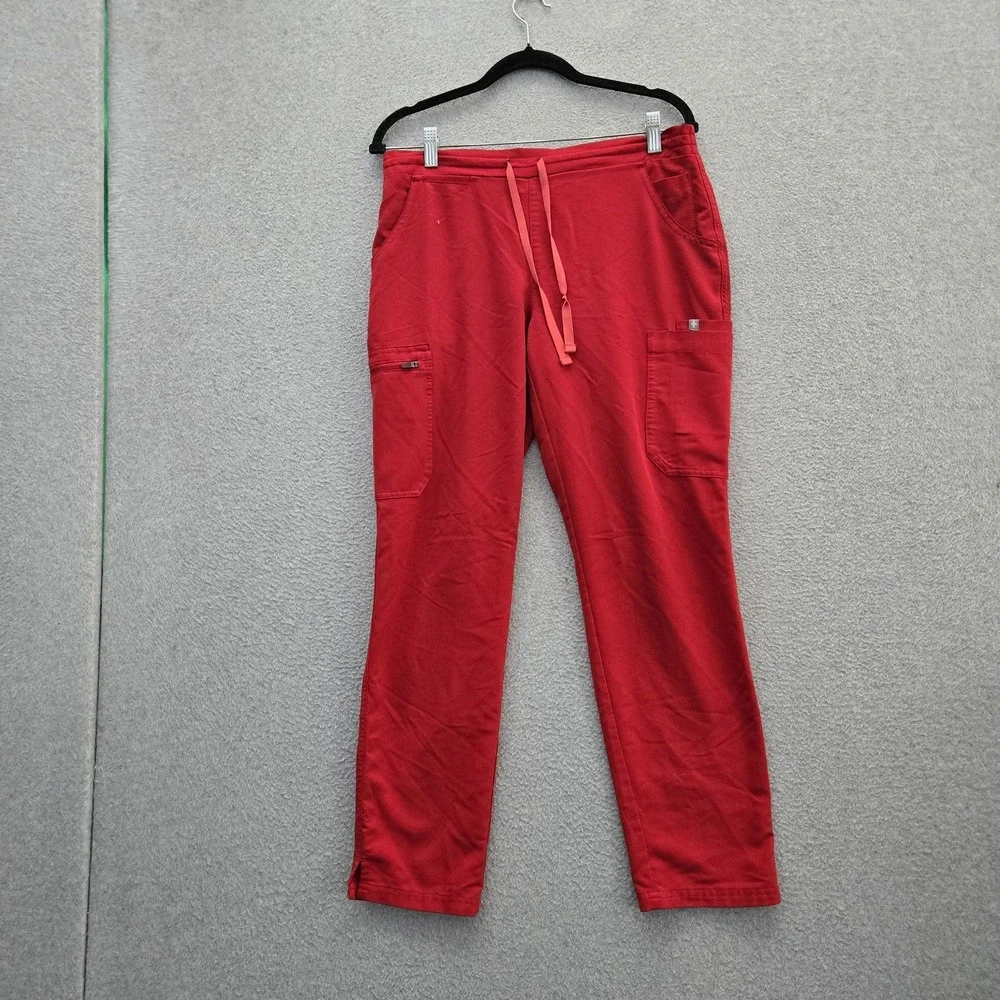 FIGS Women Scrub Pants S Red Yola Slim Straight Cargo Drawstring 28